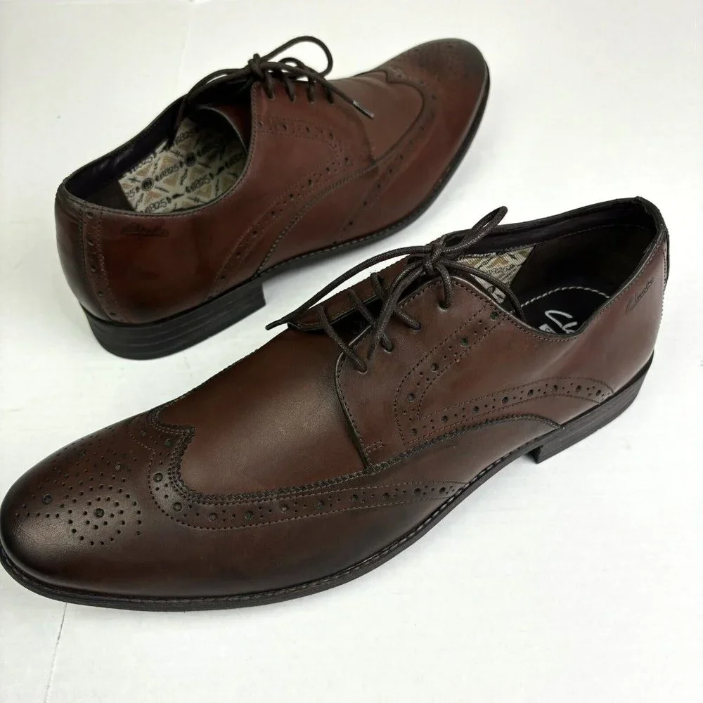 NEW CLARKS Chart Limit Brouge Lace Up Brown Leather Shoes Men's 12 Career Oxford